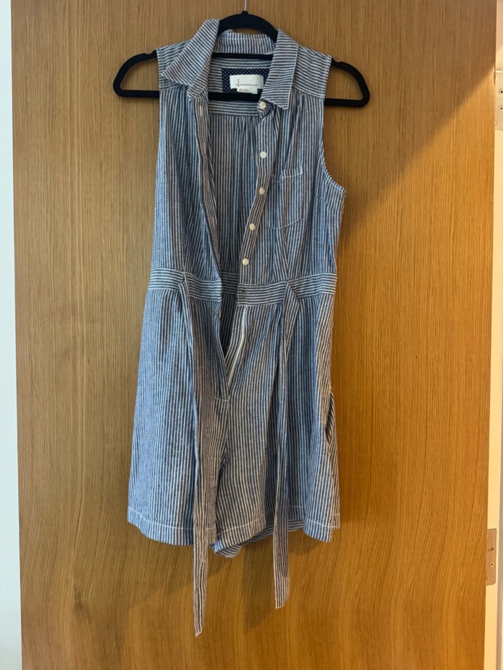 Anthropologie Blue White Striped Linen Romper